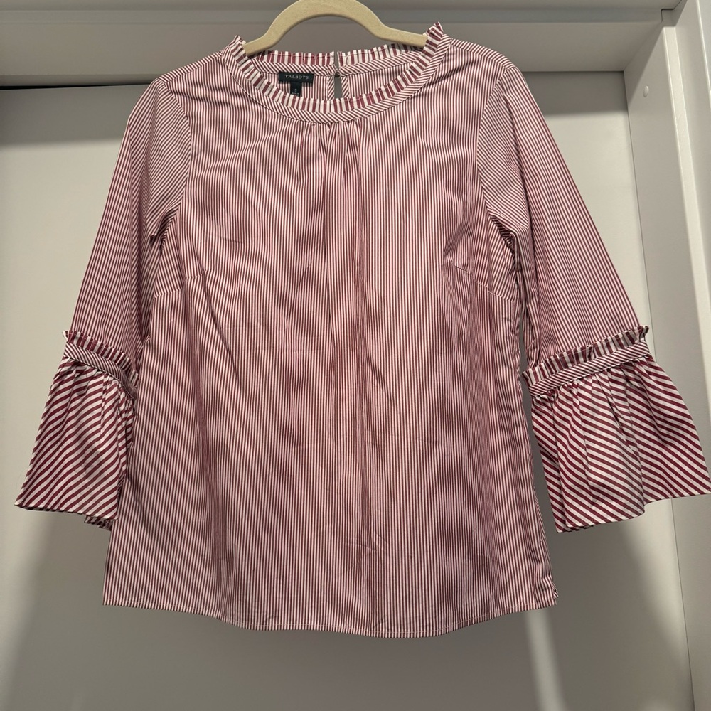 Talbots Burgundy and White Striped Blouse EUC